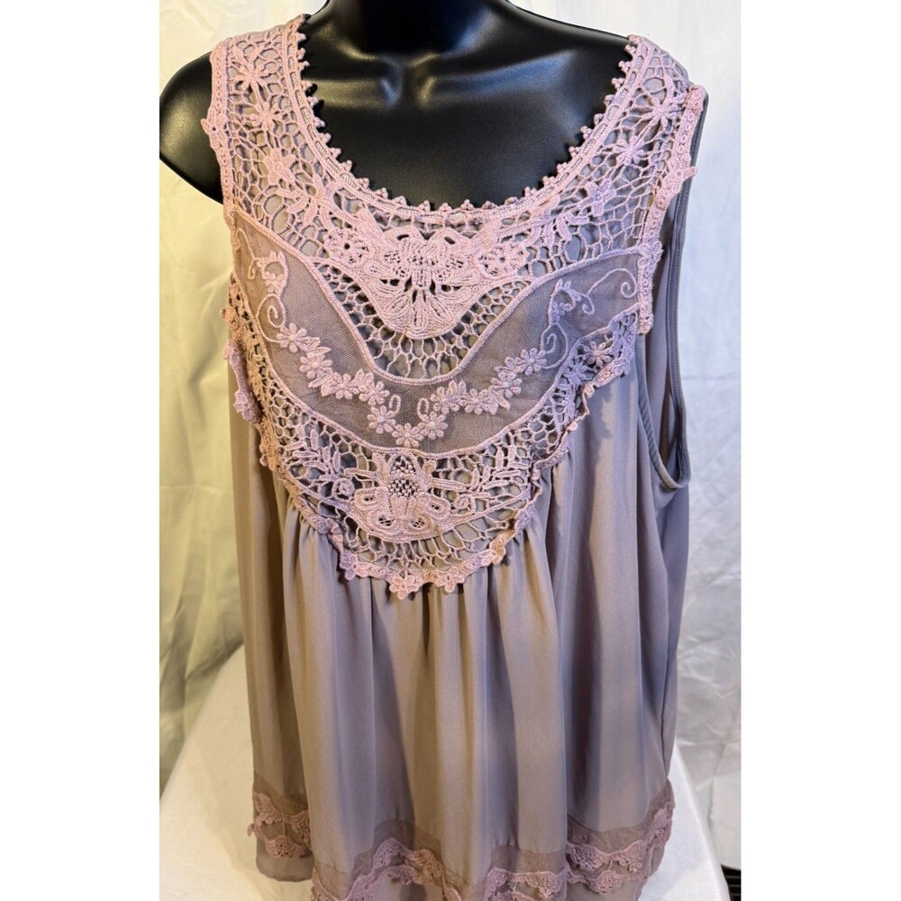 Fairy Dreamy Boho Angelcore Sleeveless Crochet Lace Tunic Top Women's Plus 2X